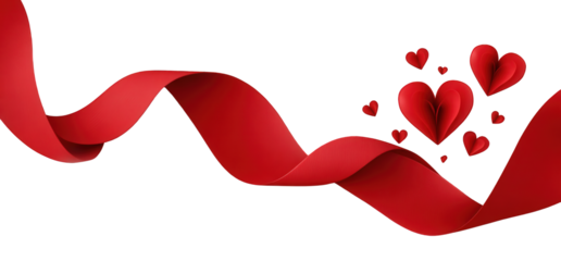 Red Ribbon and Paper Hearts on Black Background