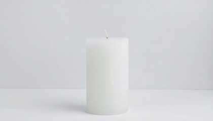Simple white candle on white surface