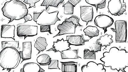 Artistic Hand Sketched Diverse Speech Bubble Shape on Black Background Illustration