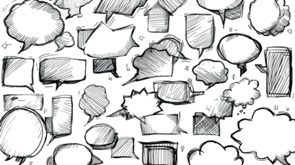 Artistic Hand Sketched Diverse Speech Bubble Shape on Black Background Illustration