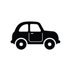 Simple black silhouette of a classic two door compact car viewed from the side on a white background