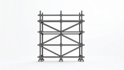 Detailed 3D Render of a Modular Scaffolding System for Building Construction and Maintenance Projects on a Pristine White Background, Highlighting Temporary Access Structure for Workers