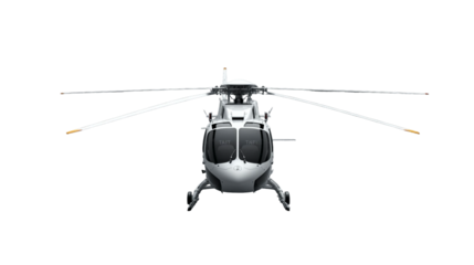 Front View Sleek Modern Helicopter Aircraft Isolated on Black Background