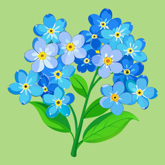Vibrant Blue Forget Me Not Flowers Close Up Illustration