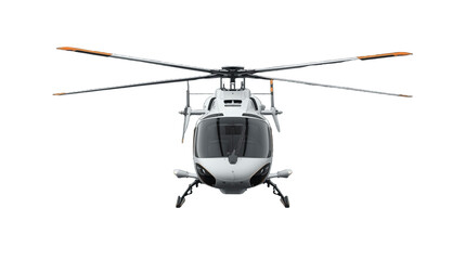 Modern Front View of White Helicopter Isolated on Black Background