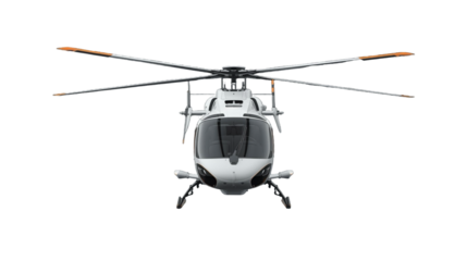 Modern Front View of White Helicopter Isolated on Black Background
