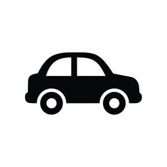 Simple black silhouette of a classic car icon on a white background representing transportation and automotive concepts