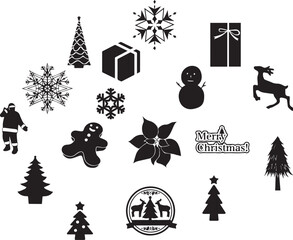 クリスマス男性アイコンセットシルエット黒ベクター