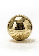 Golden disco ball reflecting light, perfect for parties and celebrations