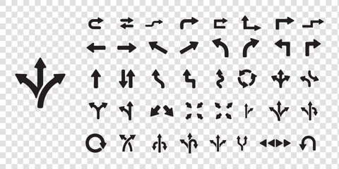 Road traffic direction arrows flat set. You-turn, left, right, two way, three way transportation direction arrow symbol. decision icon vector Trafic way icon