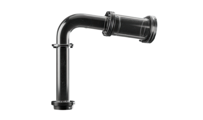 Clear plastic plumbing elbow, angled pipe section
