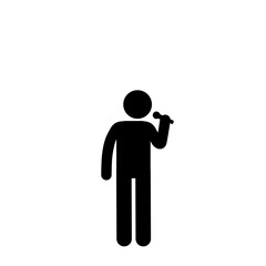 Vector illustration of stick figure giving presentation with microphone