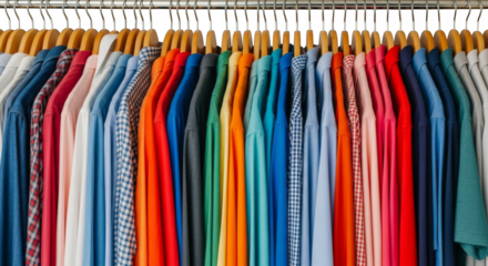Colorful shirts on hangers vibrant wardrobe display