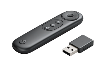 Gray wireless presentation remote with USB dongle