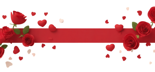 Red Roses and Hearts on Black Background with Red Ribbon