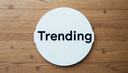 White circular surface with the word “Trending” in black text, 32K Resolution