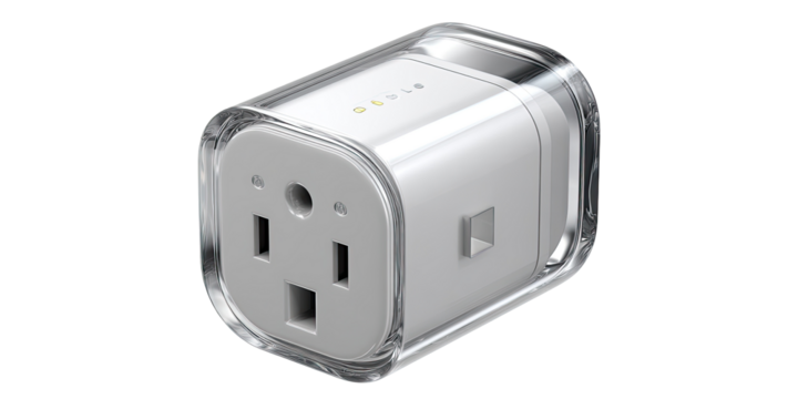 White, square smart outlet with clear plastic casing