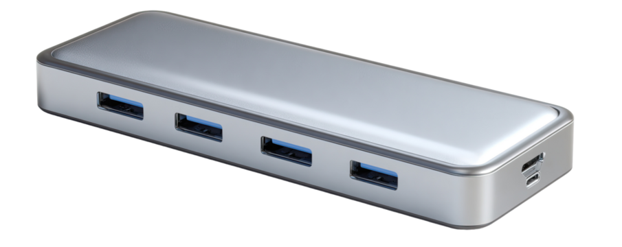 Light gray rectangular USB hub with five ports