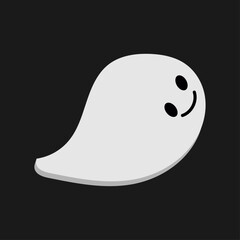 cute white monster with emotions on black background autumn holiday halloween spooky spirit flying ghost poster or banner vector illustration