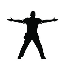 Person with arms outstretched wearing cap silhouette