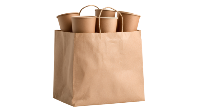 Brown Paper Bag with Disposable Coffee Cups