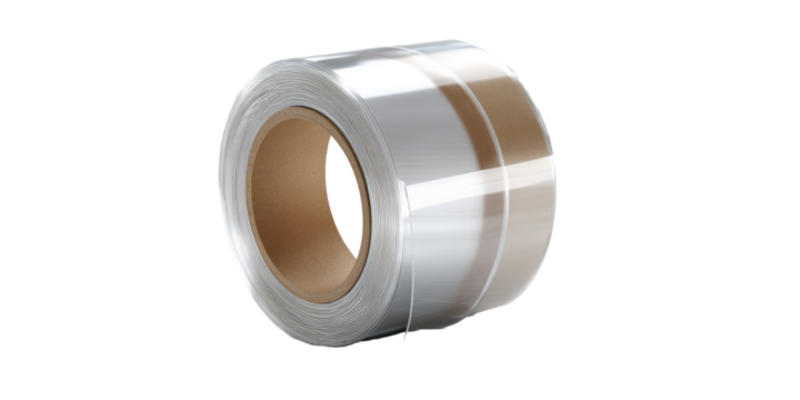 Transparent roll of tape with light beige inner core