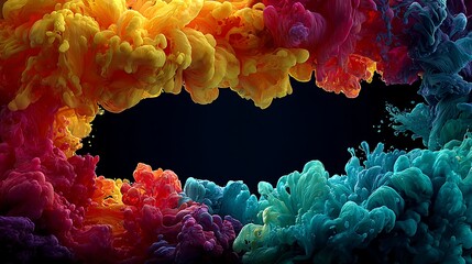 Vivid and abstract water flowing across a black backdrop, ideal for cultural event promotions, artistic displays, and creative visual projects with room for text overlay.