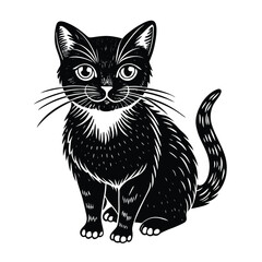 Black cat illustration vector art of a cute feline pet for graphic design and artistic projects