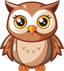 Cute Cartoon Owl Vector Illustration , Adorable Baby Owl Clipart, Kawaii Forest Bird, Chibi Style
