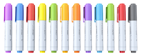 Row of colorful marker pens