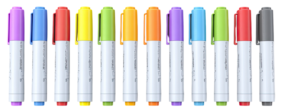 Row of colorful marker pens