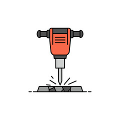 This modern vector icon depicts an orange jackhammer actively breaking concrete, symbolizing heavy construction, demolition, and industrial labor with a clean, minimalist design.