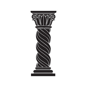 Ornate spiral column silhouette, vintage twisted Solomonic pillar icon. Baroque architectural element vector for classic design.
