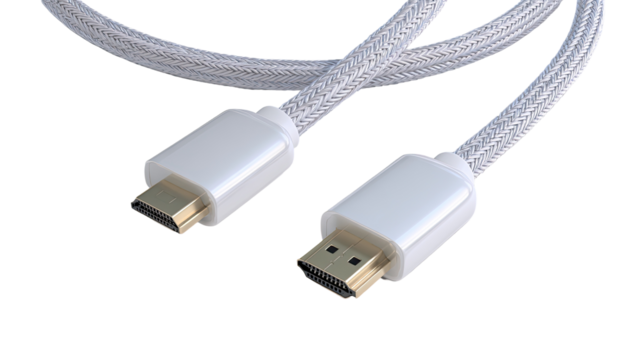 White braided HDMI cable, showing ends