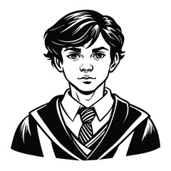 Illustration of boy in school uniform drawing vector art for education and design projects