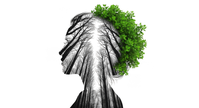 Silhouette mindscape trees growing splitting apart