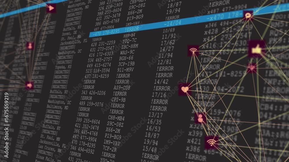 Aufkleber black screen fading into pink gold node network error table sliding highlighting showing data links