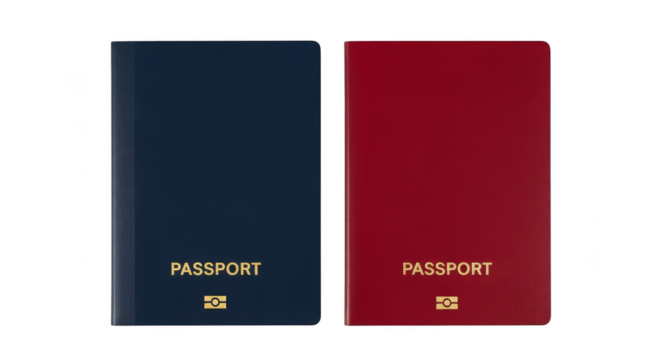 Two passports blue and red identity