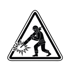 Warning symbol of a firefighter using a jackhammer with sparks flying, caution signage illustration