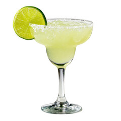 Refreshing margarita cocktail with lime wedge isolated on transparent background