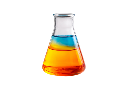 Erlenmeyer Flask with Blue and Orange Liquids Science Experiment