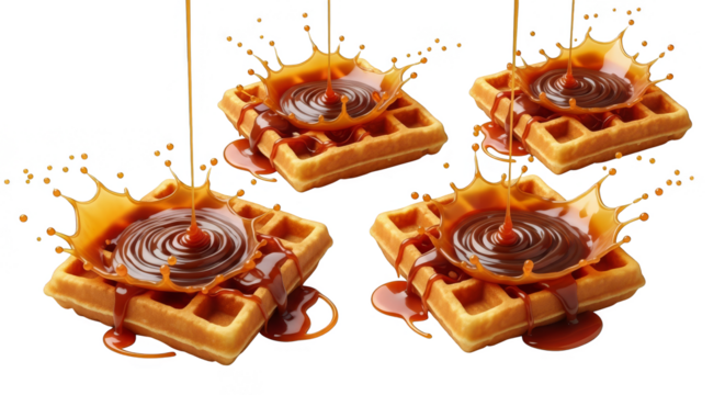 Waffles drizzled with delicious caramel sauce