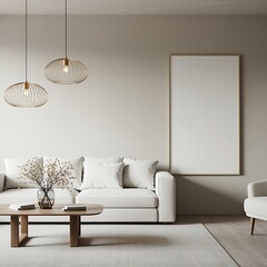 Elegant Living Room Interior Design with White Sofa and Modern Lighting Fixtures for Home Decor Inspiration