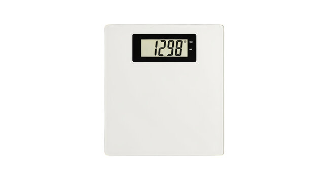 White digital scale displays a number