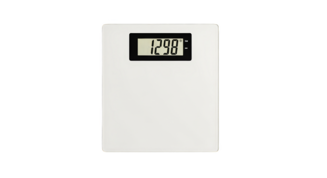 White digital scale displays a number