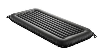 Dark gray, rectangular inflatable sleeping pad, featuring vertical channels
