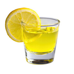 Yellow drink with lemon slice isolated on transparent background