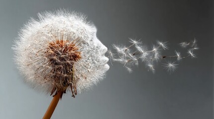 Abstract Dandelion Human Head Dissolving - Conceptual Image of Memory, Loss, and a Fragile Mind