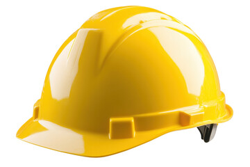 Fototapeta premium Bright yellow safety hard hat designed for construction workers, industrial sites, and outdoor activities ensuring head protection and visibility during day and night work environments