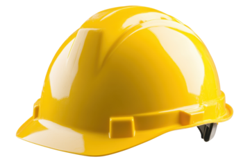 Bright yellow safety hard hat designed for construction workers, industrial sites, and outdoor activities ensuring head protection and visibility during day and night work environments